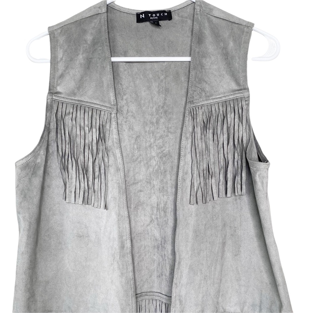 N Touch Western Cowgirl Fringed Vest Gray Faux Suede Women’s Petite - Picture 3 of 4